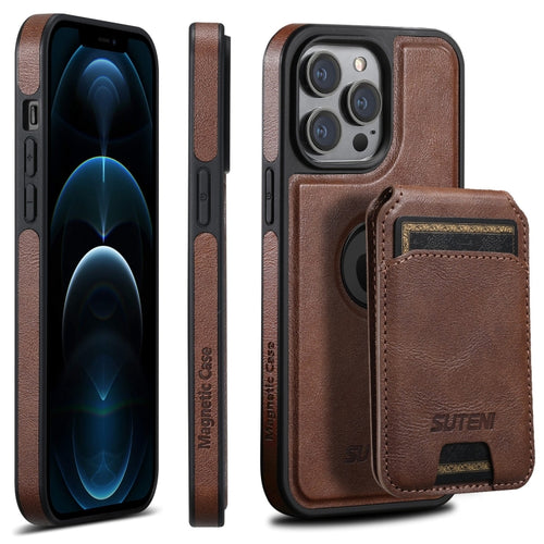 For iPhone 12 Pro Max Suteni M2 Oil Wax MagSafe Horizontal Card Bag Phone Case(Brown) - HoMEdemic™ 