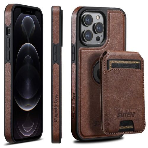 For iPhone 12 Pro Suteni M2 Oil Wax MagSafe Horizontal Card Bag Phone Case(Brown) - HoMEdemic™ 