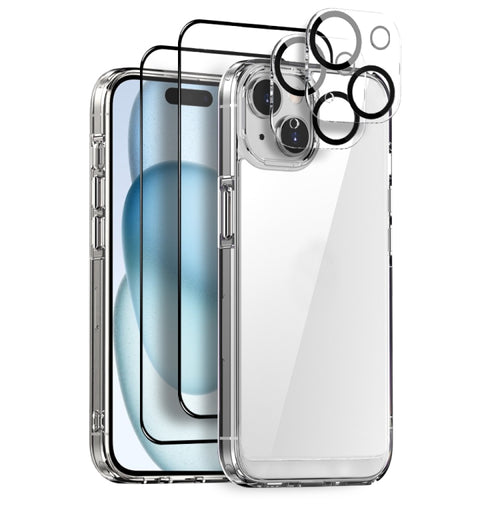 For iPhone 15 NORTHJO 5 in 1 Clear Phone Case with 2pcs Screen Film + 2pcs Rear Lens Film - HoMEdemic™ 