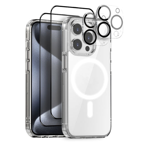 For iPhone 15 Pro Max NORTHJO 5 in 1 Magsafe Clear Phone Case with 2pcs Screen Film + 2pcs Rear Lens Film - HoMEdemic™ 