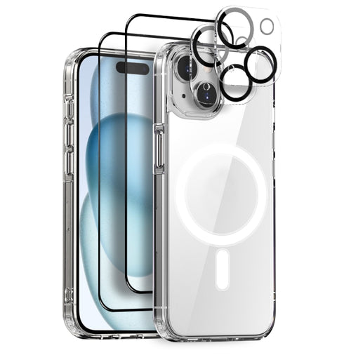 For iPhone 15 NORTHJO 5 in 1 Magsafe Clear Phone Case with 2pcs Screen Film + 2pcs Rear Lens Film - HoMEdemic™ 