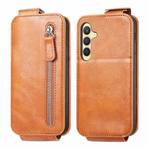 For Samsung Galaxy S24 5G Zipper Wallet Vertical Flip Leather Phone Case(Brown) - HoMEdemic™ 