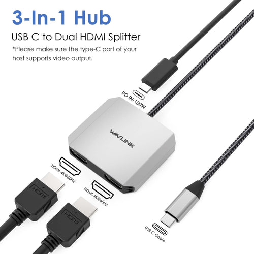 WAVLINK WL-UHP510Pro 4K/60Hz Video Converter USB-C Male to Dual HDMI Female Adapter - HoMEdemic™ 