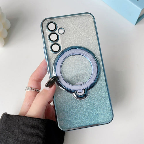 For Samsung Galaxy S24 5G  Rotation MagSafe Holder Gradient Glitter TPU Phone Case(Sierra Blue) - HoMEdemic™ 