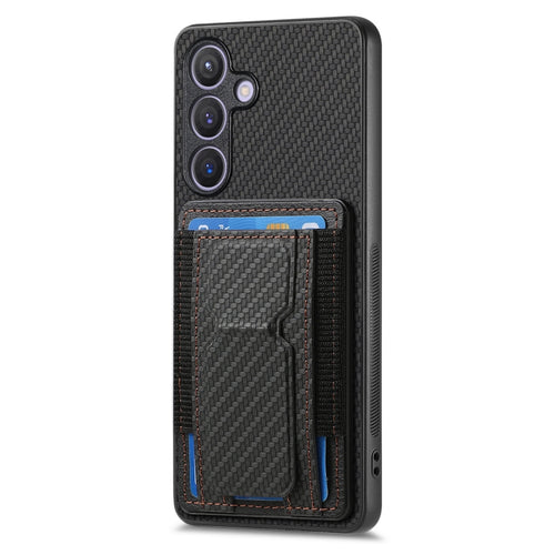 For Samsung Galaxy S24 5G Carbon Fiber Fold Stand Elastic Card Bag Phone Case(Black) - HoMEdemic™ 