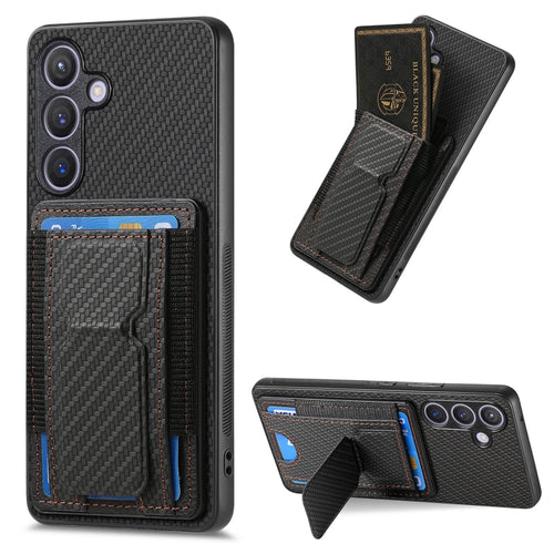 For Samsung Galaxy S24 5G Carbon Fiber Fold Stand Elastic Card Bag Phone Case(Black) - HoMEdemic™ 