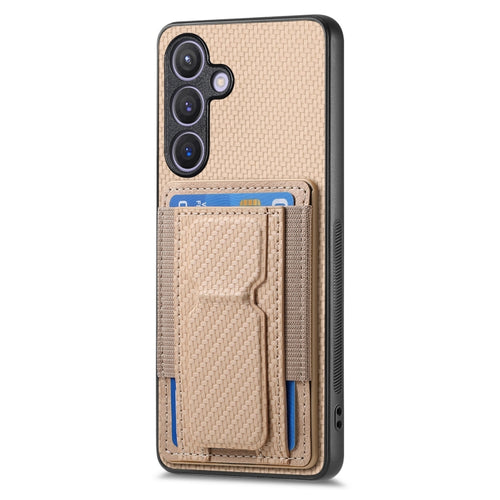 For Samsung Galaxy S24 5G Carbon Fiber Fold Stand Elastic Card Bag Phone Case(Khaki) - HoMEdemic™ 