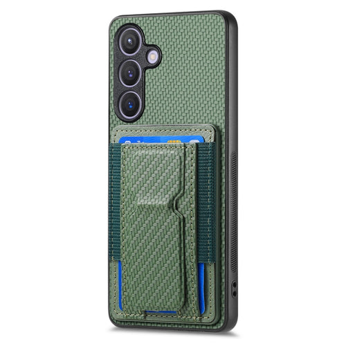 For Samsung Galaxy S24 5G Carbon Fiber Fold Stand Elastic Card Bag Phone Case(Green) - HoMEdemic™ 