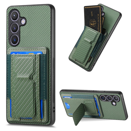 For Samsung Galaxy S24 5G Carbon Fiber Fold Stand Elastic Card Bag Phone Case(Green) - HoMEdemic™ 