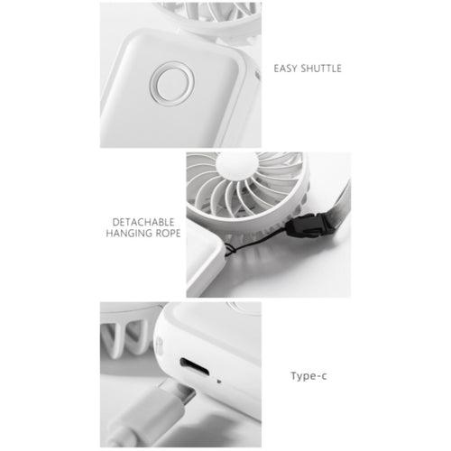 F458 With Neck Rope Summer 3 Speeds Adjustable Foldable Mini Handheld Fan(White) - HoMEdemic™ 