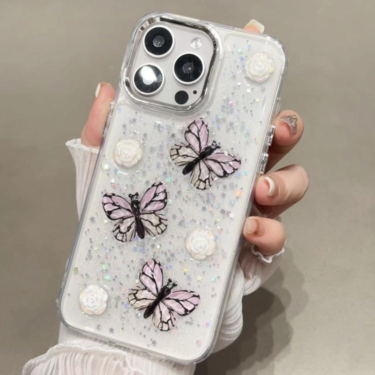 For iPhone 15 Pro Glitter 3D Butterfly TPU Phone Case(Pink) - HoMEdemic™ 