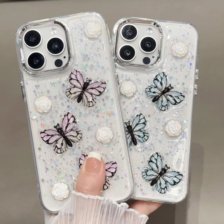 For iPhone 15 Pro Max Glitter 3D Butterfly TPU Phone Case(Blue) - HoMEdemic™ 