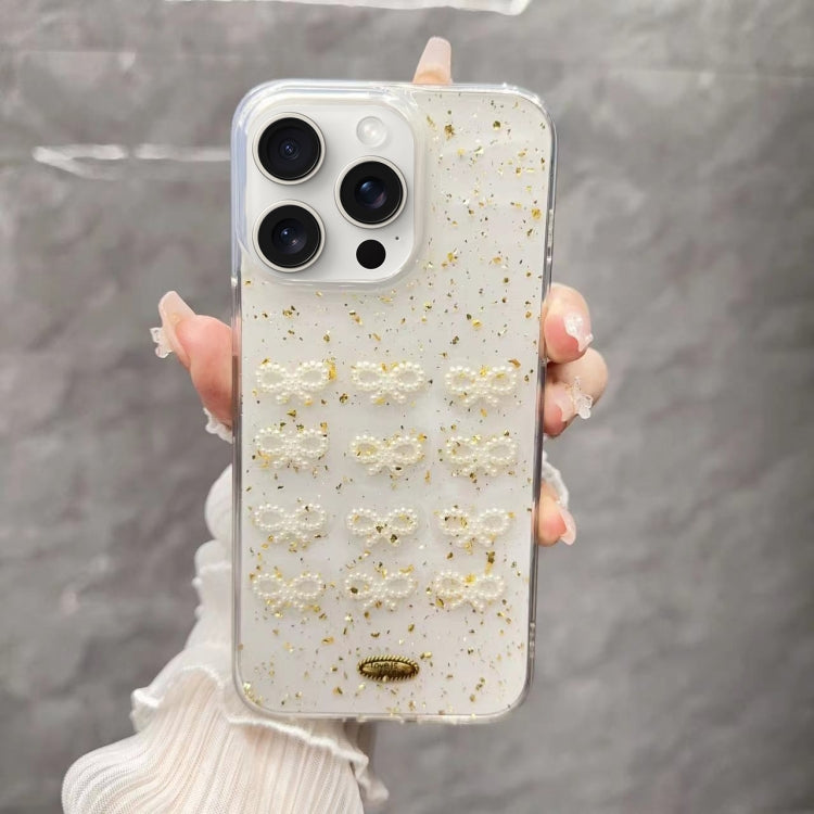 For iPhone 15 Pro Max Gold Foil Pearl Bow TPU Phone Case(Bow) - HoMEdemic™ 