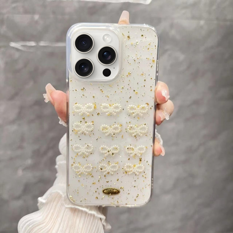 For iPhone 15 Pro Gold Foil Pearl Bow TPU Phone Case(Bow) - HoMEdemic™ 