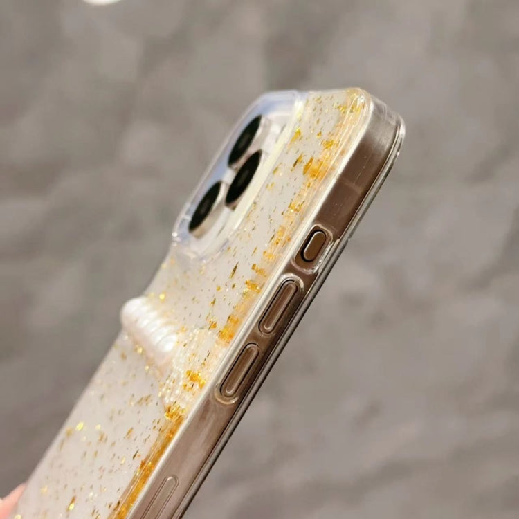 For iPhone 15 Pro Max Gold Foil Pearl Bow TPU Phone Case(Pearl) - HoMEdemic™ 