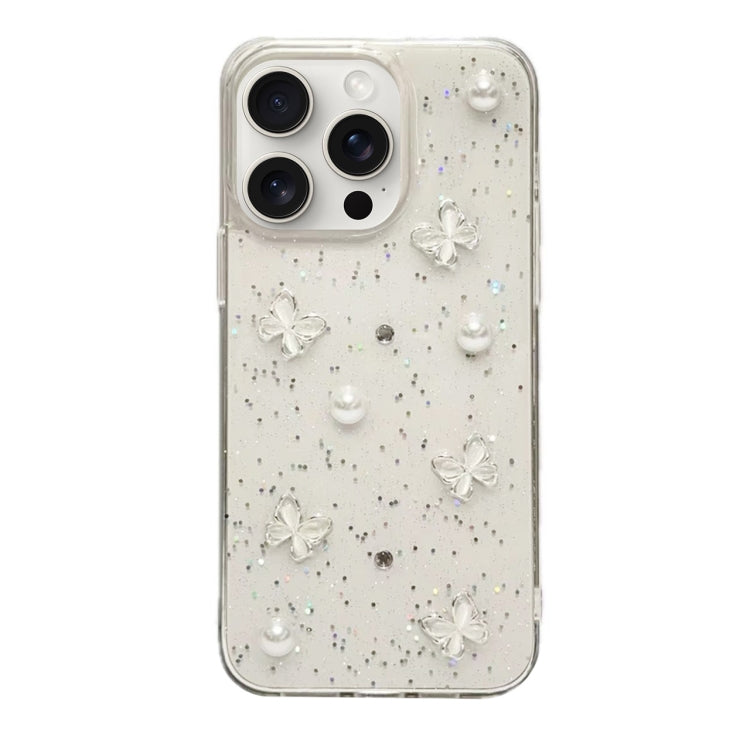 For iPhone 15 Pro Glitter Pearl Butterfly TPU Phone Case(Pearl Butterfly) - HoMEdemic™ 
