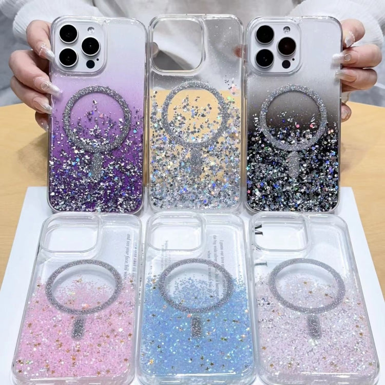 For iPhone 15 Pro Max Gradient Glitter MagSafe PC Hybrid TPU Phone Case(Gradient Purple) - HoMEdemic™ 