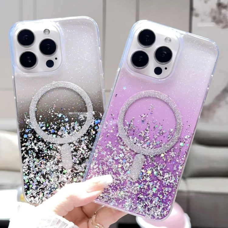 For iPhone 15 Pro Gradient Glitter MagSafe PC Hybrid TPU Phone Case(Gradient Black) - HoMEdemic™ 