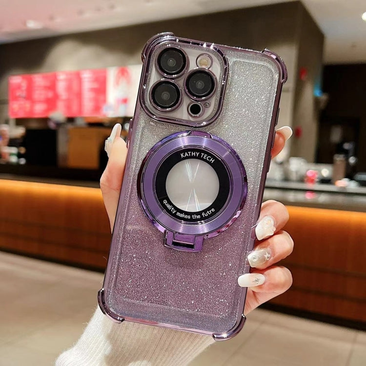 For iPhone 15 Pro Invisible Holder Gradient Glitter Magsafe Phone Case(Dark Night Purple) - HoMEdemic™ 