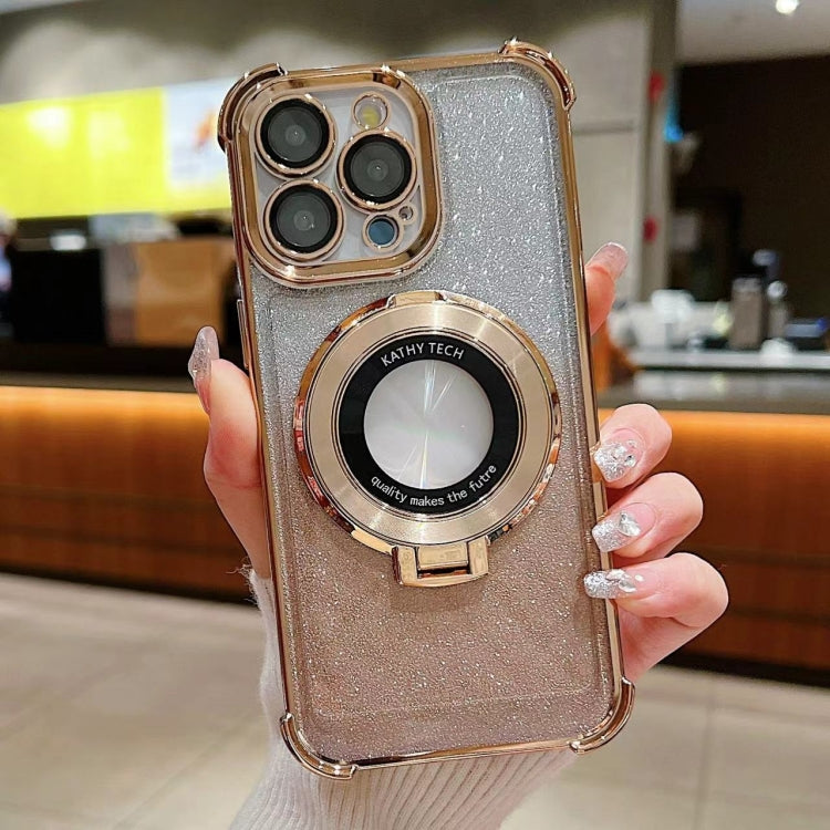 For iPhone 15 Pro Invisible Holder Gradient Glitter Magsafe Phone Case(Gold) - HoMEdemic™ 