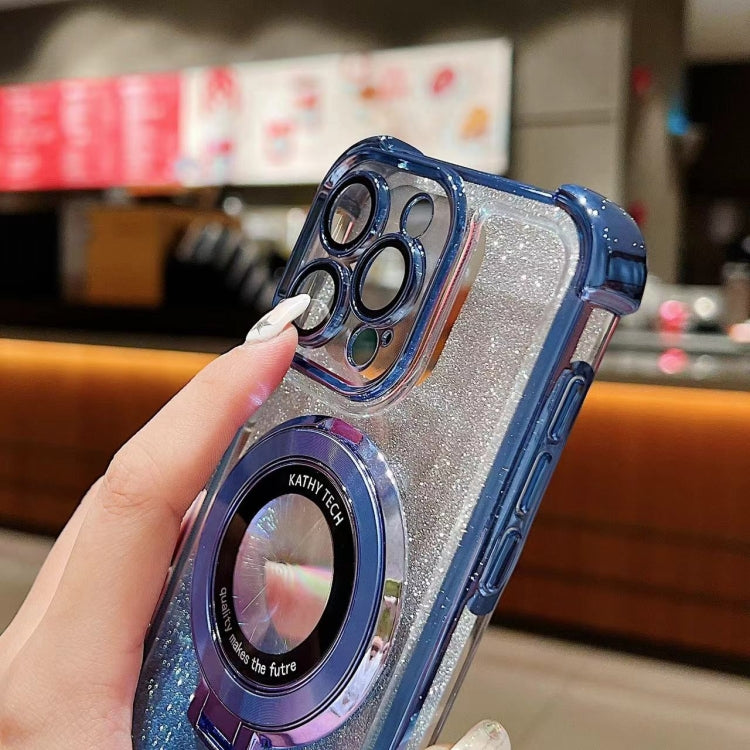 For iPhone 15 Pro Max Invisible Holder Gradient Glitter Magsafe Phone Case(Sierra Blue) - HoMEdemic™ 