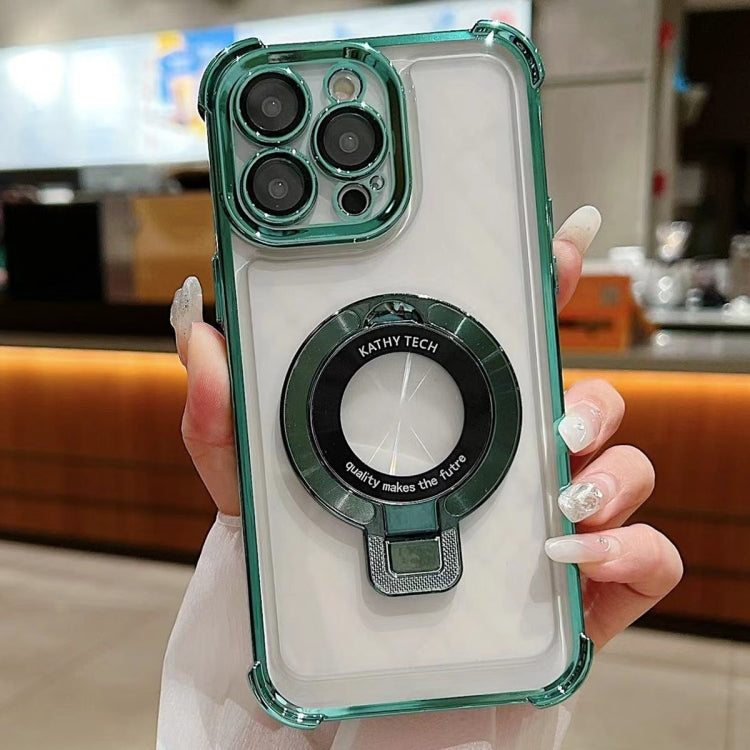 For iPhone 15 Pro Ultra-thin Electroplated Holder Magsafe Phone Case(Green) - HoMEdemic™ 