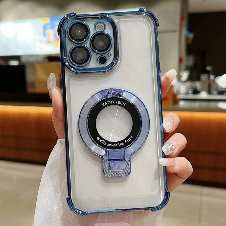 For iPhone 15 Pro Ultra-thin Electroplated Holder Magsafe Phone Case(Sierra Blue) - HoMEdemic™ 