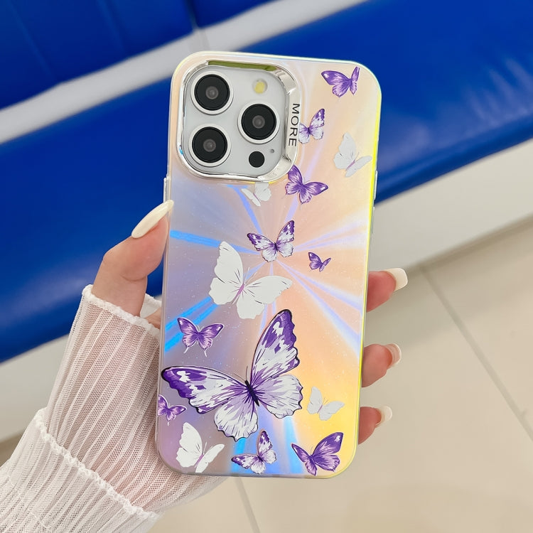For iPhone 15 Pro Max Electroplating Laser Butterfly Phone Case(White Purple Butterflies AB6) - HoMEdemic™ 
