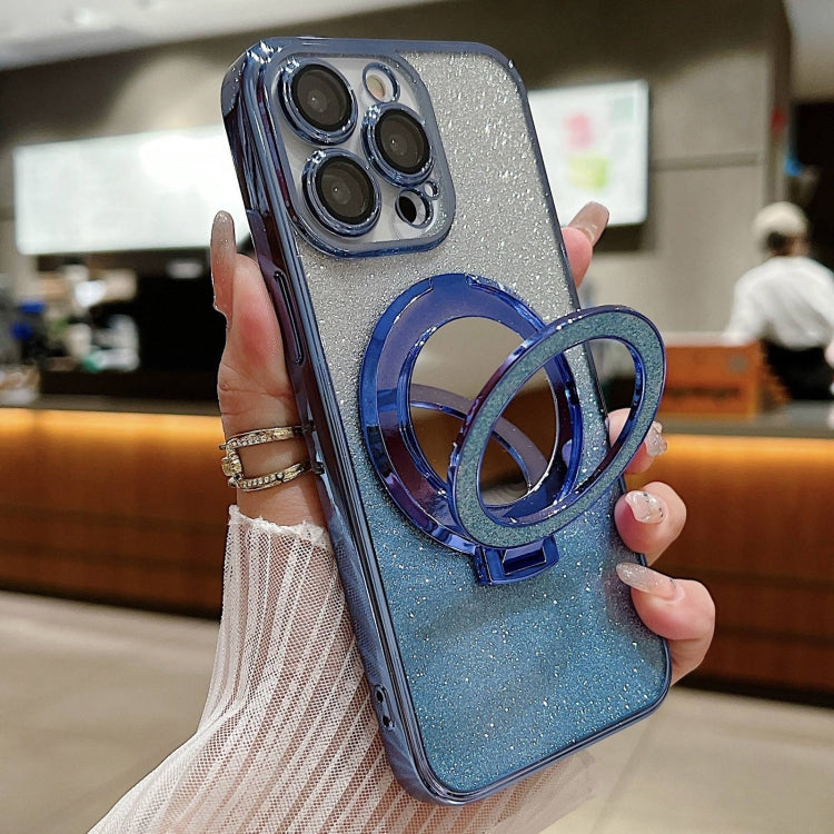 For iPhone 15 Pro Max Plated Mirror Holder Gradient Glitter MagSafe Phone Case(Blue) - HoMEdemic™ 
