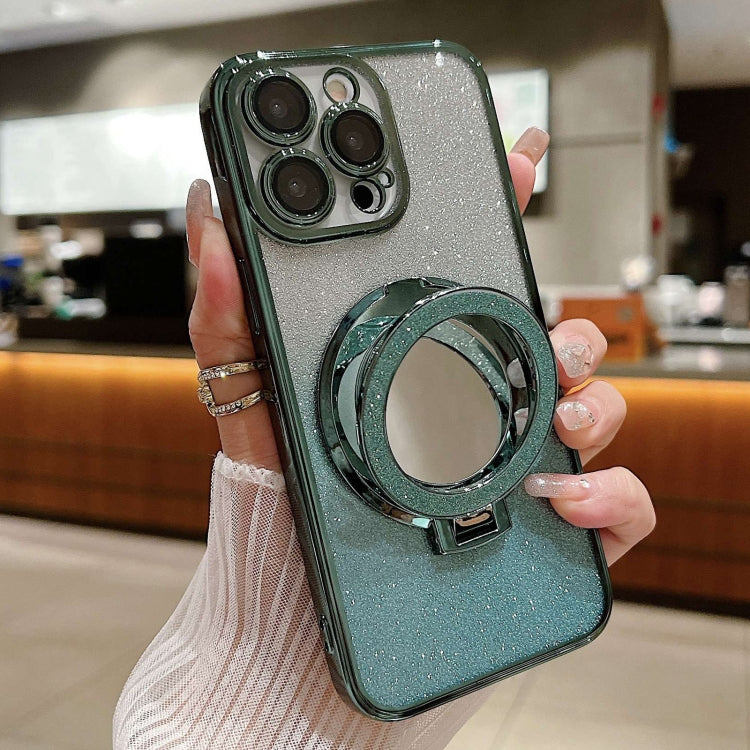 For iPhone 15 Pro Max Plated Mirror Holder Gradient Glitter MagSafe Phone Case(Green) - HoMEdemic™ 
