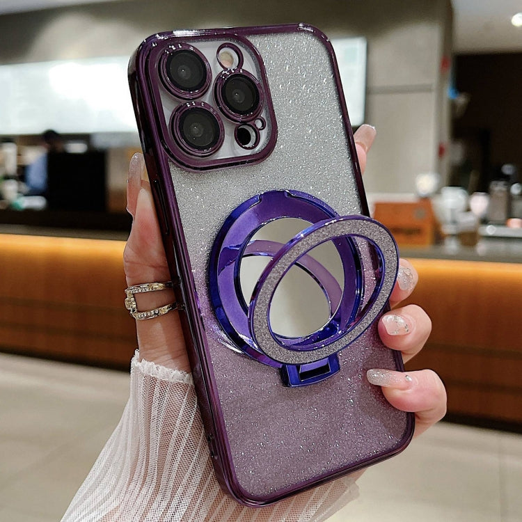 For iPhone 15 Pro Max Plated Mirror Holder Gradient Glitter MagSafe Phone Case(Purple) - HoMEdemic™ 