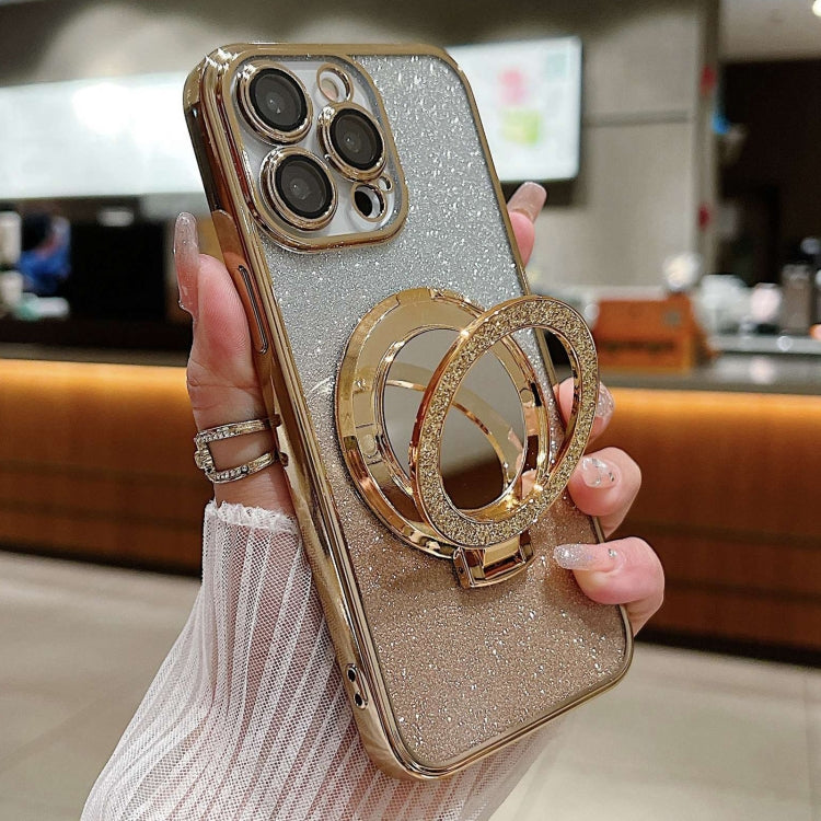 For iPhone 15 Pro Max Plated Mirror Holder Gradient Glitter MagSafe Phone Case(Gold) - HoMEdemic™ 