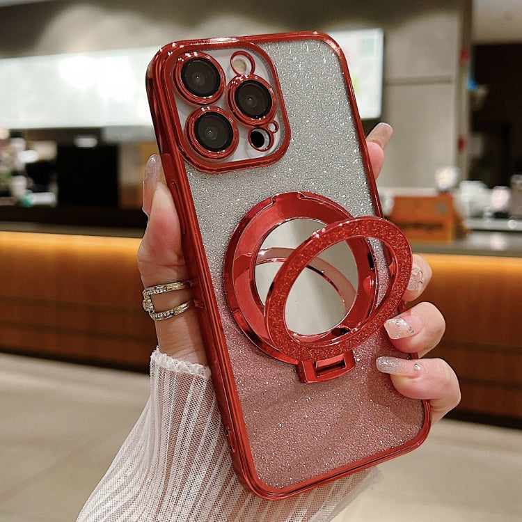 For iPhone 15 Pro Max Plated Mirror Holder Gradient Glitter MagSafe Phone Case(Red) - HoMEdemic™ 
