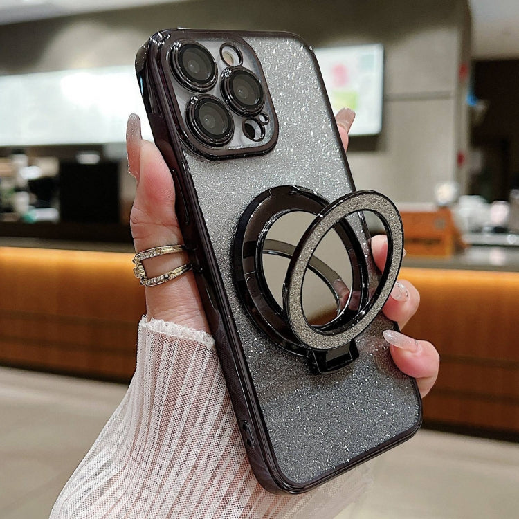 For iPhone 15 Pro Plated Mirror Holder Gradient Glitter MagSafe Phone Case(Black) - HoMEdemic™ 