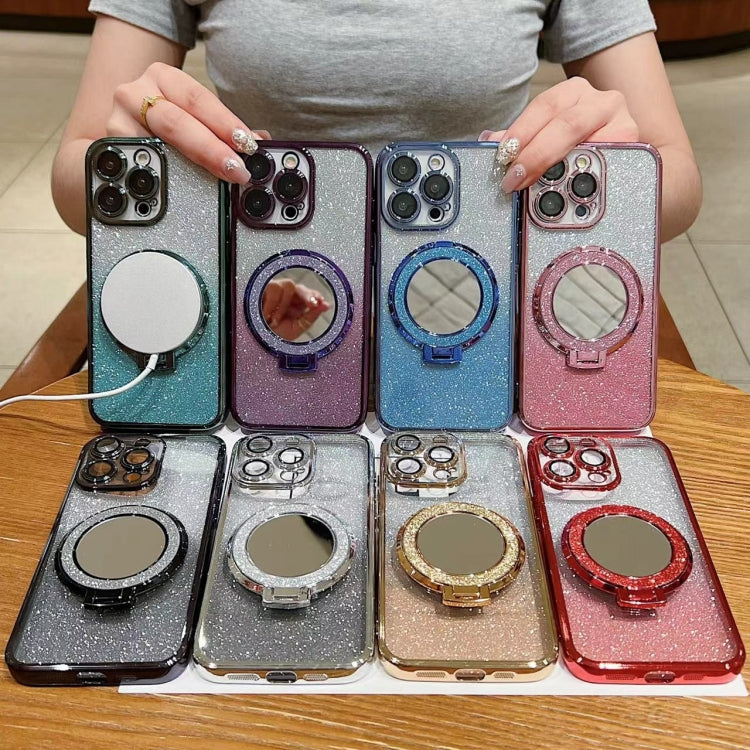 For iPhone 15 Pro Max Plated Mirror Holder Gradient Glitter MagSafe Phone Case(Red) - HoMEdemic™ 