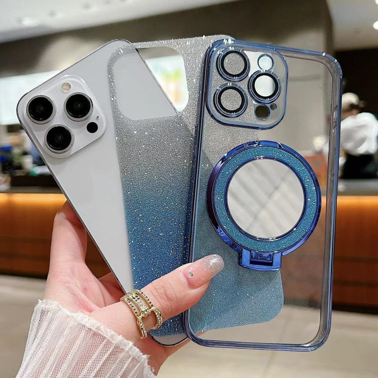 For iPhone 15 Pro Max Plated Mirror Holder Gradient Glitter MagSafe Phone Case(Green) - HoMEdemic™ 