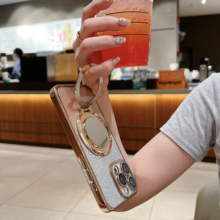 For iPhone 15 Pro Plated Mirror Holder Gradient Glitter MagSafe Phone Case(Black) - HoMEdemic™ 