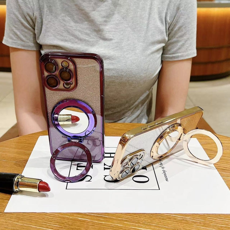 For iPhone 15 Pro Max Plated Mirror Holder Gradient Glitter MagSafe Phone Case(Purple) - HoMEdemic™ 