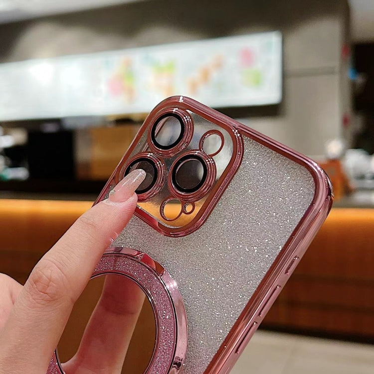 For iPhone 15 Pro Max Plated Mirror Holder Gradient Glitter MagSafe Phone Case(Gold) - HoMEdemic™ 