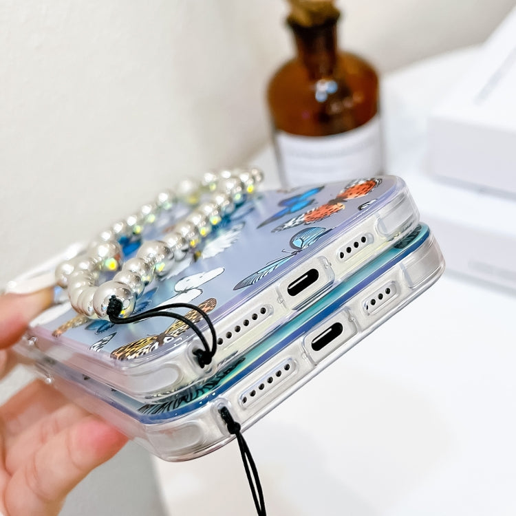 For iPhone 15 Pro Max Electroplating Laser Butterfly Phone Case with Wrist Strap(Blue Butterflies AB4) - HoMEdemic™ 