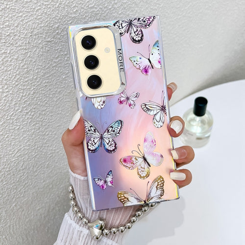 For Samsung Galaxy S24 5G Electroplating Laser Butterfly Phone Case with Wrist Strap(Pink Butterflies AB2) - HoMEdemic™ 