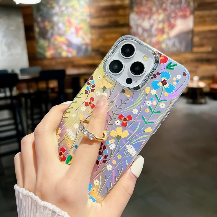 For iPhone 15 Pro Max Electroplating Laser Flower Ring Holder TPU Phone Case(Lavender AH14) - HoMEdemic™ 