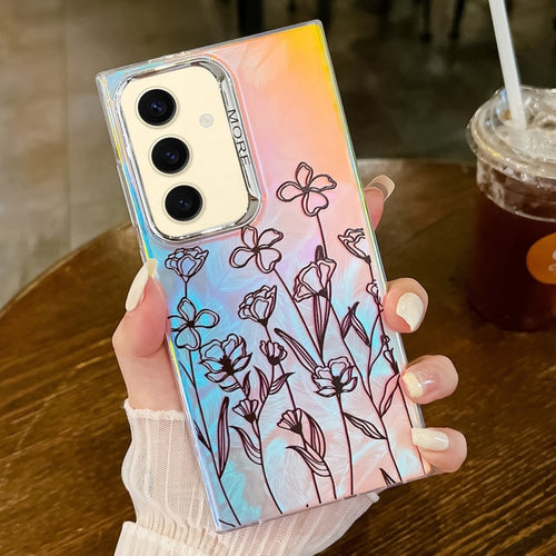 For Samsung Galaxy S24+ 5G Electroplating Laser Flower Texture TPU Phone Case(Drawn Flowers AH3) - HoMEdemic™ 