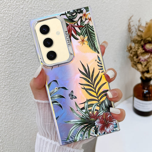 For Samsung Galaxy S24+ 5G Electroplating Laser Flower Texture TPU Phone Case(Leaves AH12) - HoMEdemic™ 