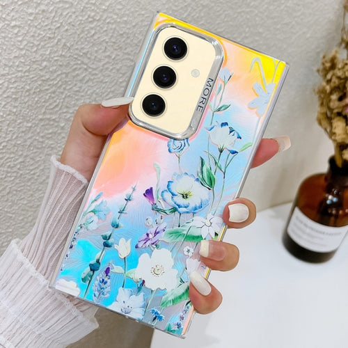 For Samsung Galaxy S24+ 5G Electroplating Laser Flower Texture TPU Phone Case(Blue Flower AH8) - HoMEdemic™ 