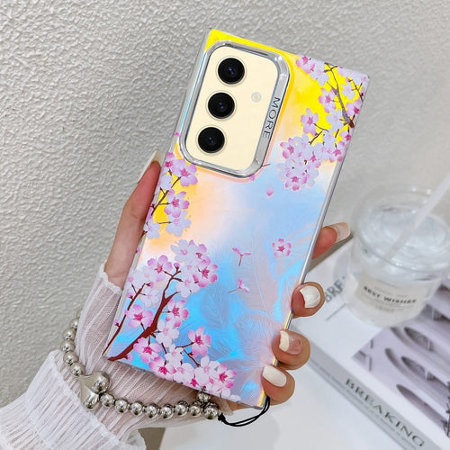 For Samsung Galaxy S24 5G Electroplating Laser Flower Phone Case with Wrist Strap(Peach Blossom AH4) - HoMEdemic™ 