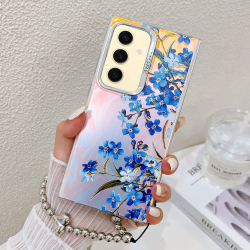 For Samsung Galaxy S24 5G Electroplating Laser Flower Phone Case with Wrist Strap(Myosotis AH2) - HoMEdemic™ 