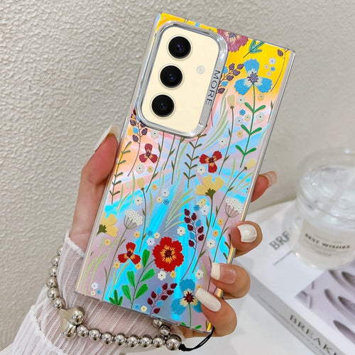 For Samsung Galaxy S24 5G Electroplating Laser Flower Phone Case with Wrist Strap(Flower AH6) - HoMEdemic™ 