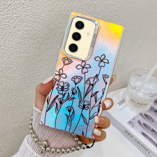 For Samsung Galaxy S24 5G Electroplating Laser Flower Phone Case with Wrist Strap(Drawn Flowers AH3) - HoMEdemic™ 