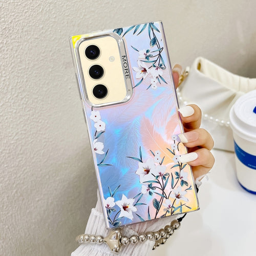 For Samsung Galaxy S24 5G Electroplating Laser Flower Phone Case with Wrist Strap(Morning Glory AH16) - HoMEdemic™ 